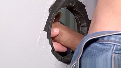 Gloryhole dong sucking hunk blows cum load