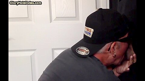 Gloryhole loving mature gay sucks cock in homemade BJ