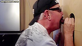Gray gaydaddy sucking and wanking gloryhole black cock