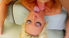 Great lookin blonde woman, Sophie Logan is having sex in front of the camera, with two guys