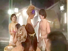 Group of Japan swingers have bath foreplay sex party