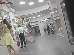 G-string upskirt footage of a chick wearing mini skirt
