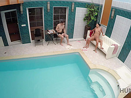 HUNT4K  Pretty lassie worships dick to get allowed to stay at spa zone