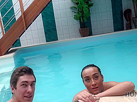 HUNT4K  Pretty lassie worships dick to get allowed to stay at spa zone