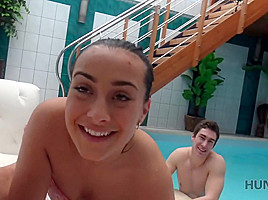 HUNT4K  Pretty lassie worships dick to get allowed to stay at spa zone