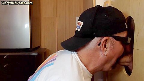 Homemade gloryhole BJ DILF sucking and stroking BFs cock