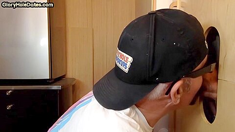 Homemade gloryhole BJ DILF sucking and stroking BFs cock