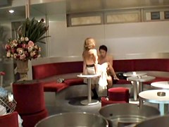 Horny Japanese couple shagging in an empty restaurant