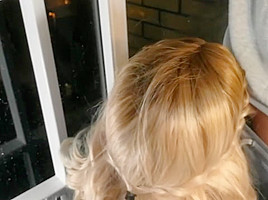 Hot blonde smokes on the balcony and sucks a dirty dick