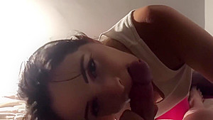 Hot brunette blowjob a lot of cum