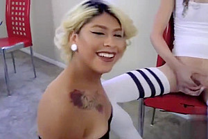 Hot shemale rimjob with cumshot
