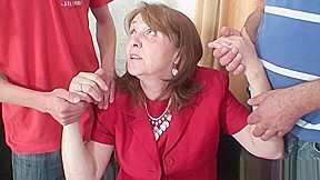 Hot threesome in the office with old granny