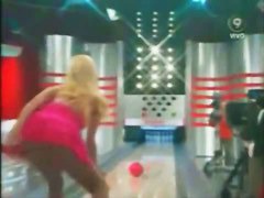 Hot upskirt video of a blond chick bowling