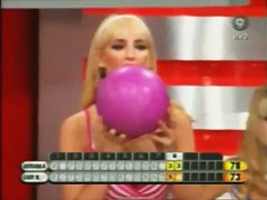 Hot upskirt video of a blond chick bowling