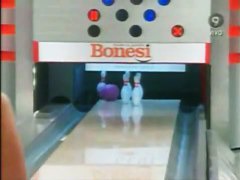 Hot upskirt video of a blond chick bowling