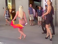 Huge tits painted blonde caned in public