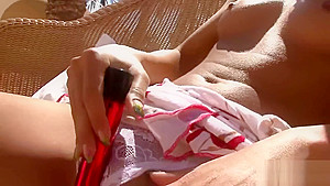 Ideal chick is gaping soft cunt in closeup and getting off