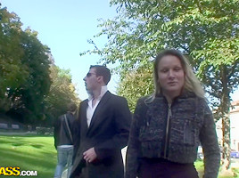 Janet in outside porn vid with a slutty chick and a big guy