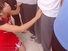 Japanese cheerleader blowjob gangbang at college