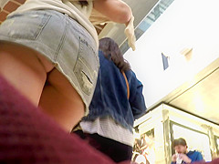 Jeans miniskirt upskirt