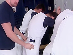 Jerking jock cumcovered in lockerroom after game