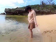Kazari Hanasaki nice Asian teen 18+ has sex on the beach