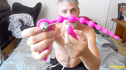 Kinky Step daddy Richard Lennox uses anal beads on his tight ass