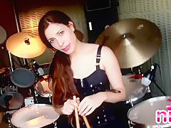 Lesbian Nina Gets Naked To Play The Drums