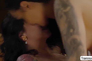 Lovely Brunette Lets Her Ts Stepsister Lick And