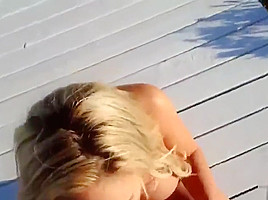 Lovely fair-haired lady performing in hardcore XXX video in the open