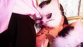 Masked Brunettes Withstand The Intense Group Sex As Long As They Get To Lick Cum