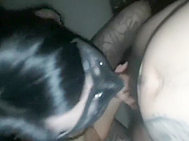 Masked Greek girlfriend sucking dick