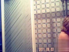 Mature Step mommy cleans up after work in the bathroom