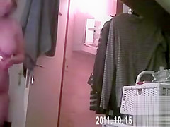 Mature Step mommy cleans up after work in the bathroom