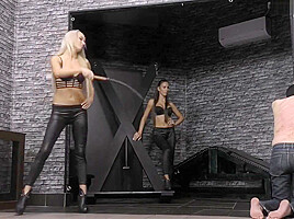 Mistress Ariel And Amanda Whipping A Slave Violently
