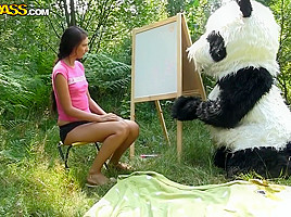 Molly fucks with a guy dressed as a panda
