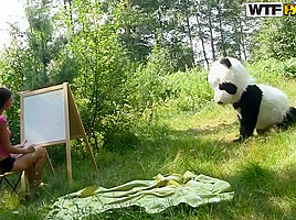 Molly fucks with a guy dressed as a panda