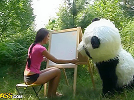 Molly fucks with a guy dressed as a panda