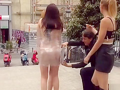 Naked lesbians wrapped in plastic in public