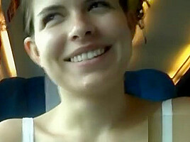 Naked pussy in a crowded train - dildo playing