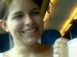 Naked pussy in a crowded train - dildo playing