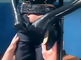 Naughty female cop fucking in latex lingerie