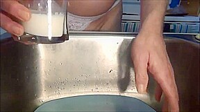 Naughty gigi drinks a creamy slime enema