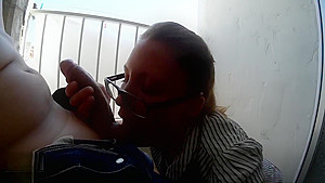 POV Russian teen 18+ with Glasses Fuck Outdoor hiding from Neighbours