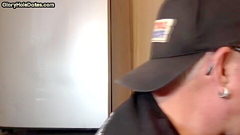 POV gloryhole DILF sucks BFs cock in homemade closeup