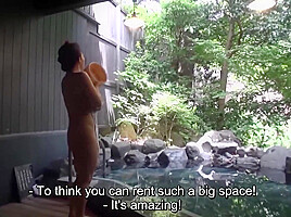 Pale and voluptuous mature Japanese wife secret hot springs fling