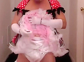 Peter Went diapered sissy in pretty red dress
