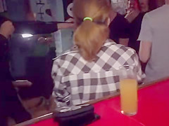 Petite brunette gangbanged in public