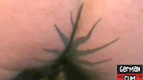 Pierced German DILF cums on bottom face in bareback 3some