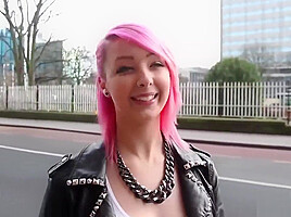 Pink hair slut flashing in public